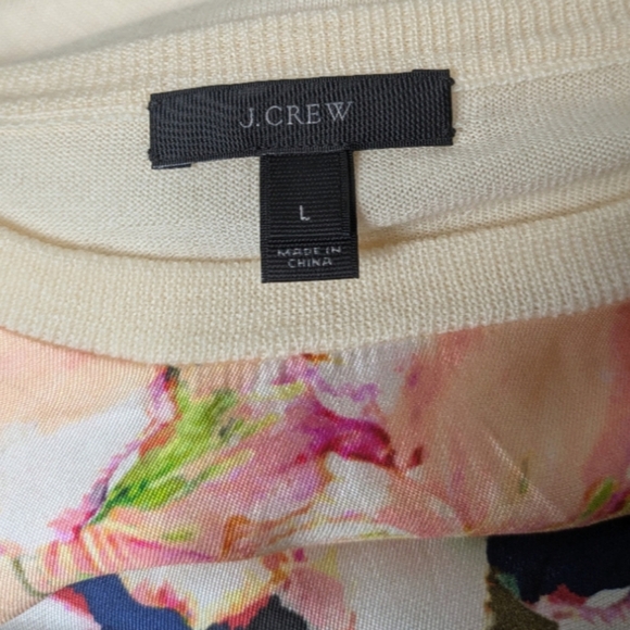 J.Crew Cove Floral Merino Wool Silk Short Sleeve Sweater Top Large Lightweight - Picture 3 of 8